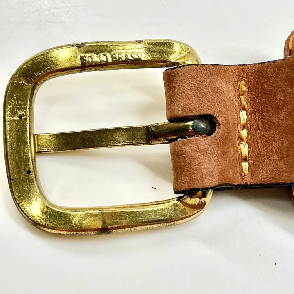 Vtg Zeppelin Mens Manatee Tan Brown Leather Belt Size 46 XL Nautical Brass USA